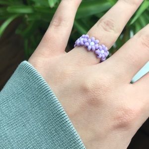 Purple Stretchy multiple flower bead ring